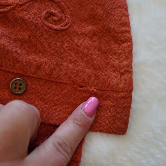 Parsley & Sage Rust Orange Embroidered Button Down Blouse Boho Western Long Slee - Picture 9 of 12